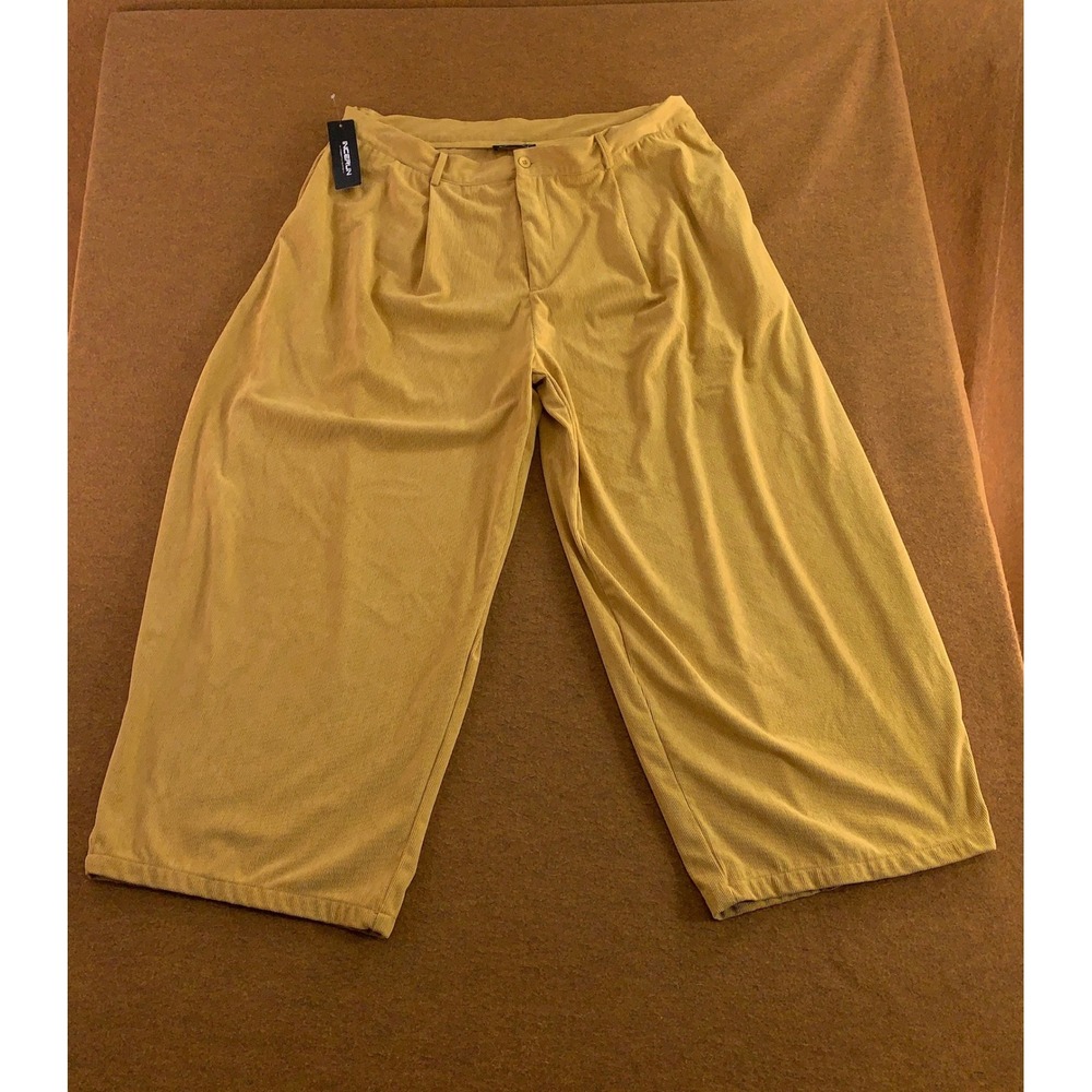Incerun Mens US 44 x 29.5 Yellow Corduroy Pleated Wide Leg Cropped Pants NWT